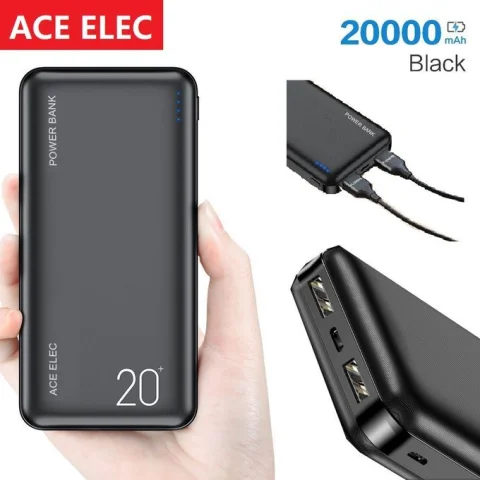 Alec Elec P2W 20000mAh Ultra-Slim Power Bank - High-Speed Portable Charger with Dual USB Ports & PowerIQ Technology