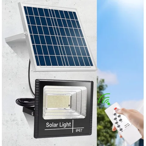 200W Solar LED Flood Lamp with 5m Cable - Automatic Outdoor Light with Remote Control & IP67 Waterproof