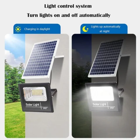 200W Solar LED Flood Lamp with 5m Cable - Automatic Outdoor Light with Remote Control & IP67 Waterproof