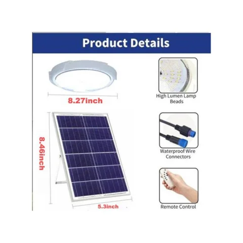 200W Solar Ceiling Lamp - High-Performance Indoor/Outdoor Light with Remote Control & 5m Cable