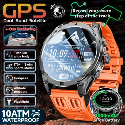 2025 New Outdoors Military GPS Sports Smart Watch 10ATM Waterproof Built-in Dual-Band GPS Compass Altimeter Swimming Smartwatchs