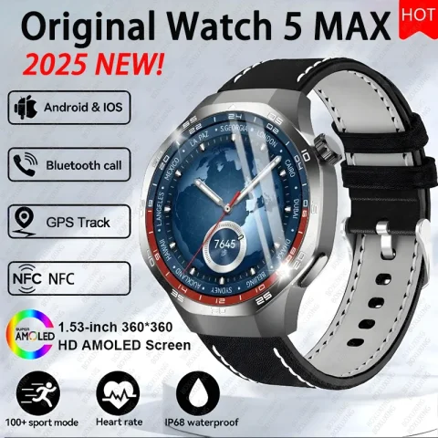 2025 New Original Watch 5 MAX Sports Smart Watches Men GPS Track Compass Altimeter Waterproof Bluetooth Call NFC Smart Bracelet