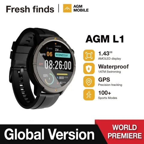 [World Premiere] AGM L1 Smartwatch 1ATM Waterproof 1.43"AMOLED Display Heart Rate Blood Oxygen GPS Compass Bluetooth Call
