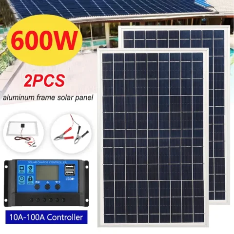 Outdoor Solar Panel Kit 600W 18V Polycrystalline Portable Rechargeable Solar Cell Solar Generator for Home Lighting Camp