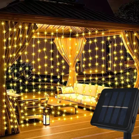Solar Curtain Light Outdoor Waterproof Solar Fairy Garland String Lights Garden Yard Pavilion Wedding Party Holiday Decor Lights