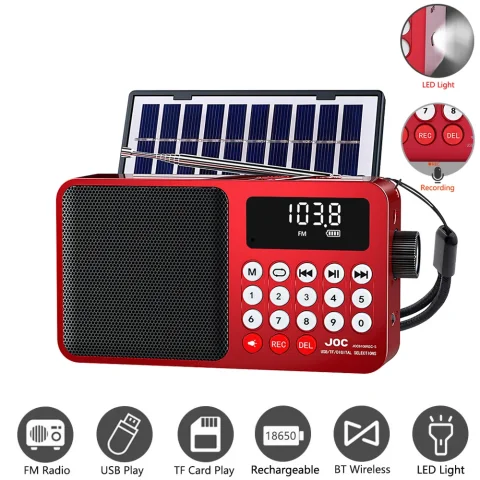 Solar FM Radio Portable Bluetooth Speaker with LED Light support Recording TF Card USB Play Wireless Speaker Radio FM Receiver