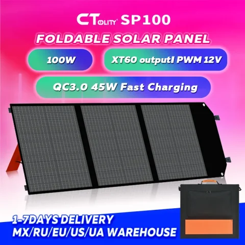 CTOLITY Factory SP100 100W Solar Panel 20.5V Portable Foldable Solar Charger with PD Box QC3.0 18W USB-A PD45W Output Power Bank