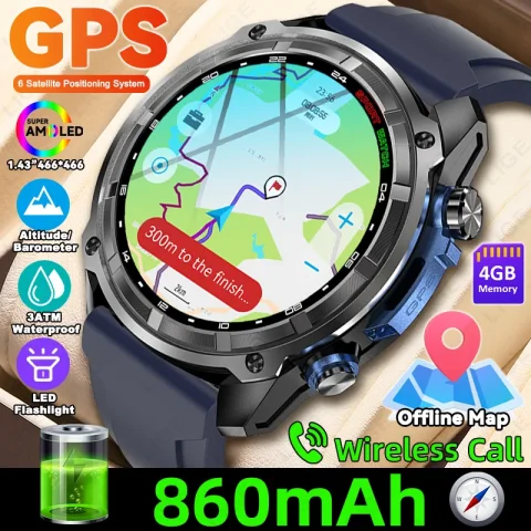 LIGE New Built-in GPS Smart Watch Offline Map 860mAh Men Compass Altimeter 3ATM AMOLED BT Call Sports Watches 4GB MP3 MP4 Player