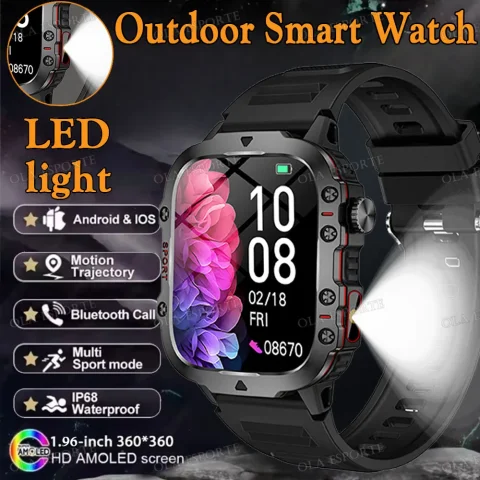 New LED light Smartwatch 1.96-inch HD Large Screen Bluetooth Talk Sports Fitness GPS Tracking Smart Watch Men Women Holiday Gift
