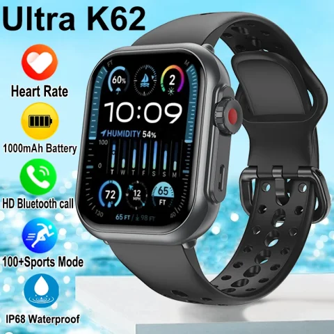 Watch Ultra K62 Men Women 1000mAh Battery AMOLED Heart Rate 100+Sport HD Bluetooth Call Waterproof Smart Watch For IOS Android