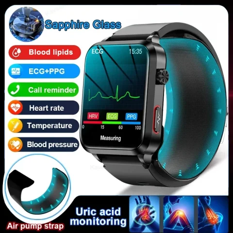 2025New Precision Blood Pressure Measurement Health Smart Watch Air Pump Airbag Men Women Blood Fat Uric Acid ECG+PPG Smartwatch