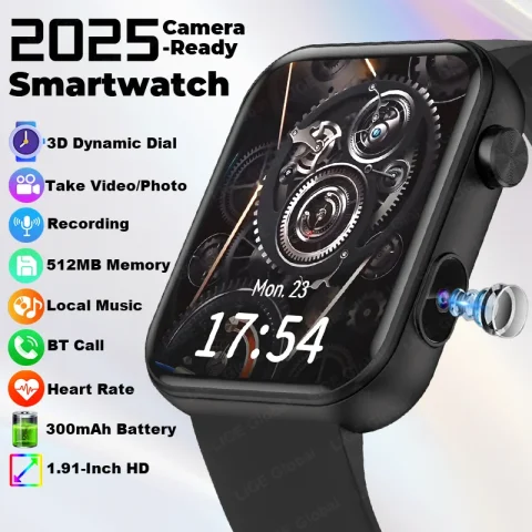 LIGE 2025 New 512MB Camera Smartwatch 1.91" HD Make Answer Call Take Video Sound Recording Music Sports Waterproof Smart Watch