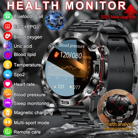 2025 New Smart Watch For Men Health Blood PressureBlood Oxygen Uric Acid Fitness Tracker Watches Bluetooth Call ECG Smartwatch