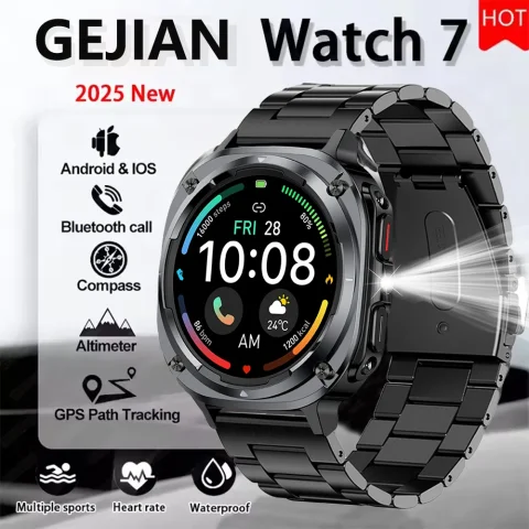 2025 New Watch 7 Ultra Men Smart Watch GPS Heart Rate Blood Oxygen Monitoring AMOLED Voice Call IPX8 LED Flashlight Smartwatch