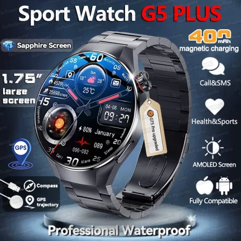 2025New Originl Watch G5 PlUS Smart Watch Men 466*466 HD AMOLED Screen GPS track Heart Rate Bluetooth Call Waterproof SmartWatch
