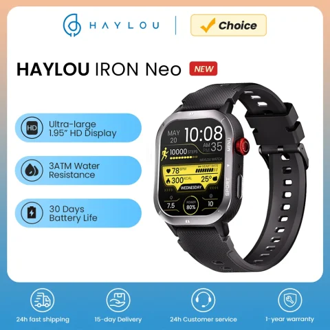 HAYLOU IRON NEO Smartwatch 1.95’’ HD Display 3ATM Waterproof Bluetooth Call 30 Days Battery Life Sport Smart Watch for Outdoor