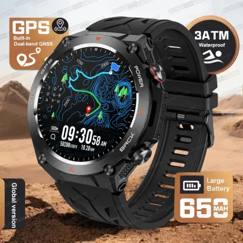 2025 T Rex 3 Built-in Military GPS Smart Watch Men AMOLED 650mAh Battery Waterproof Altimeter Outdoor Fitness Sports Smartwatch
