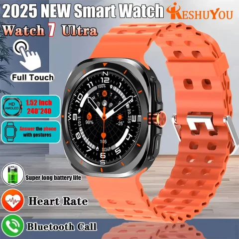 KESHUYOU New Watch 7 Ultra Bluetooth Call Voice Assistant Heart Rate Monitor 1.52 inch AMOLED Screen Man Woman Smart Watch Gift