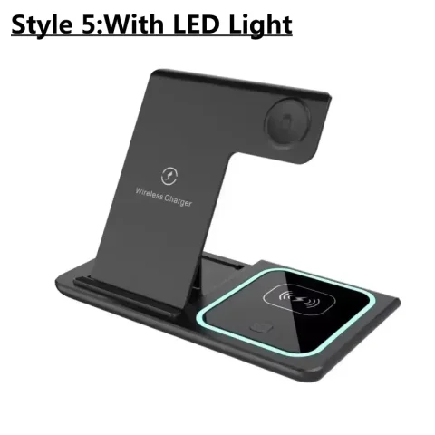 300W Fast Wireless Charger Stand Pad Foldable Fast Charging Station Dock for iPhone 16 15 14 13 12 Pro Max Apple Watch Airpods - Style 5 with light