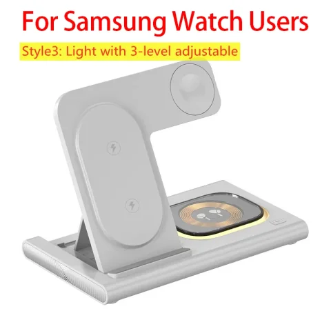 200W 3 in 1 Wireless Charger Stand Pad Foldable Fast Charging Station Dock For iPhone 16 15 14 13 12 11 X 8 Apple Watch Airpods - For Samsung Watch