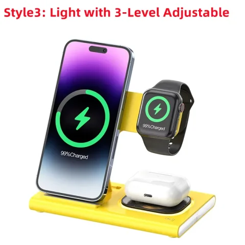 200W 3 in 1 Wireless Charger Stand Pad Foldable Fast Charging Station Dock For iPhone 16 15 14 13 12 11 X 8 Apple Watch Airpods - Style 3