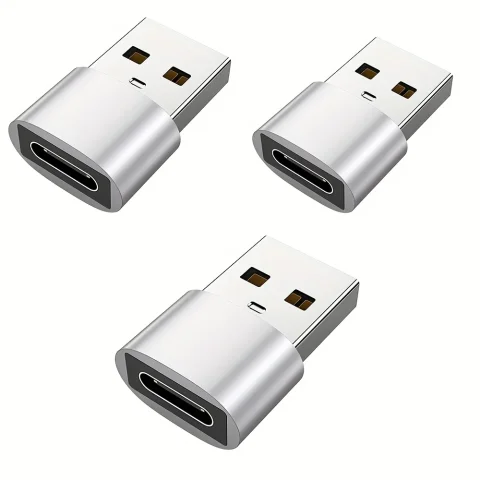 3-Pack USB to USB C Adapter, USB C Female to USB Male Super Fast Charging and OTG Converter Compatible with iPhone 15/14/13/12 P - USB 2.0 silvery-3PCS