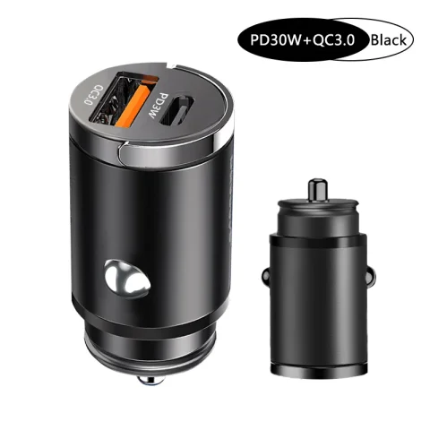 100W Mini Car Charger Lighter Fast Charging for iPhone QC3.0 Mini PD USB Type C Car Phone Charger for Xiaomi Samsung Huawei - PD30W Black
