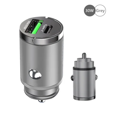 100W Mini Car Charger Lighter Fast Charging for iPhone QC3.0 Mini PD USB Type C Car Phone Charger for Xiaomi Samsung Huawei - 30W Grey