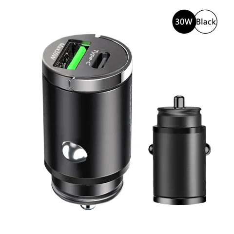 100W Mini Car Charger Lighter Fast Charging for iPhone QC3.0 Mini PD USB Type C Car Phone Charger for Xiaomi Samsung Huawei - 30W Black