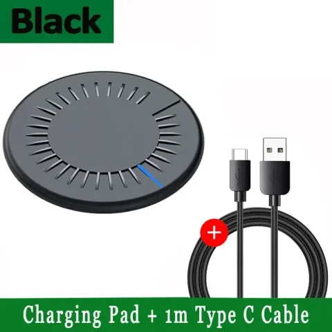 300W Wireless Charger Pad Induction Fast Wireless Charging Station For iPhone 16 15 14 13 12 Pro Max Samsung Xiaomi Oppo Huawei - Black with Cable