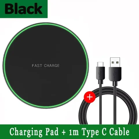 300W Wireless Charger Pad Induction Fast Wireless Charging Station For iPhone 16 15 14 13 12 Pro Max Samsung Xiaomi Oppo Huawei - Black with Cable