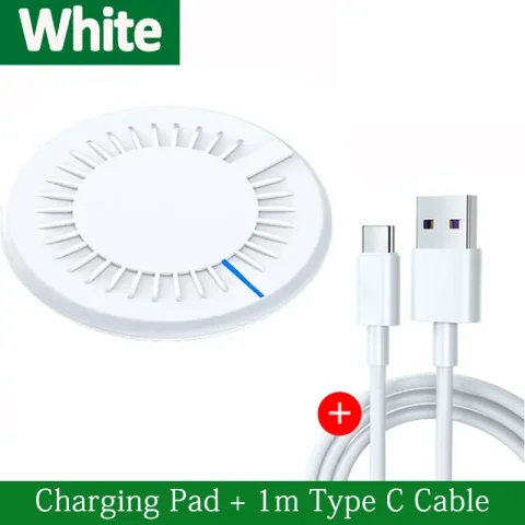 300W Wireless Charger Pad Induction Fast Wireless Charging Station For iPhone 16 15 14 13 12 Pro Max Samsung Xiaomi Oppo Huawei - White with Cable
