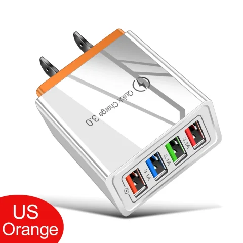 EU/US Plug USB Charger Quick Charge 3.0 For Phone Adapter for iPhone 15 Pro Max Tablet Portable Wall Mobile Charger Fast Charger - US Orange