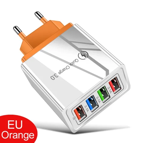 EU/US Plug USB Charger Quick Charge 3.0 For Phone Adapter for iPhone 15 Pro Max Tablet Portable Wall Mobile Charger Fast Charger - EU Orange