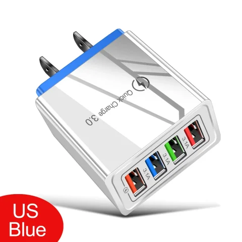 EU/US Plug USB Charger Quick Charge 3.0 For Phone Adapter for iPhone 15 Pro Max Tablet Portable Wall Mobile Charger Fast Charger - US Blue