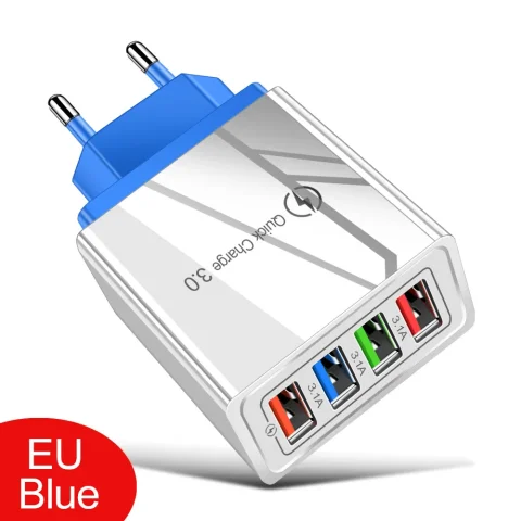 EU/US Plug USB Charger Quick Charge 3.0 For Phone Adapter for iPhone 15 Pro Max Tablet Portable Wall Mobile Charger Fast Charger - EU Blue