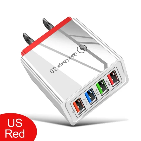 EU/US Plug USB Charger Quick Charge 3.0 For Phone Adapter for iPhone 15 Pro Max Tablet Portable Wall Mobile Charger Fast Charger - US Red