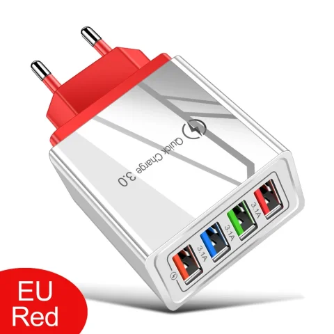 EU/US Plug USB Charger Quick Charge 3.0 For Phone Adapter for iPhone 15 Pro Max Tablet Portable Wall Mobile Charger Fast Charger - EU Red
