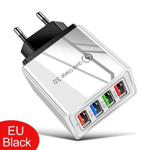 EU/US Plug USB Charger Quick Charge 3.0 For Phone Adapter for iPhone 15 Pro Max Tablet Portable Wall Mobile Charger Fast Charger - EU Half Black