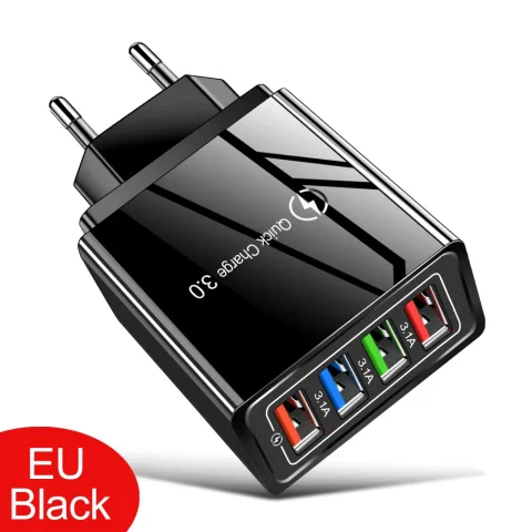 EU/US Plug USB Charger Quick Charge 3.0 For Phone Adapter for iPhone 15 Pro Max Tablet Portable Wall Mobile Charger Fast Charger - EU Full Black