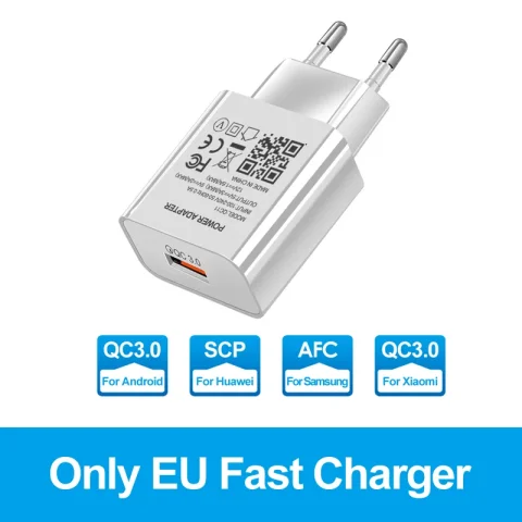 Quick Charge 3.0 For Samsung Galaxy A11 A21 A31 A41 A51 A71 A81 A91 M11 A21S M21 M31 M12 M51 Fast Charger USB C 3A Cable Abapter - Only EU Charger