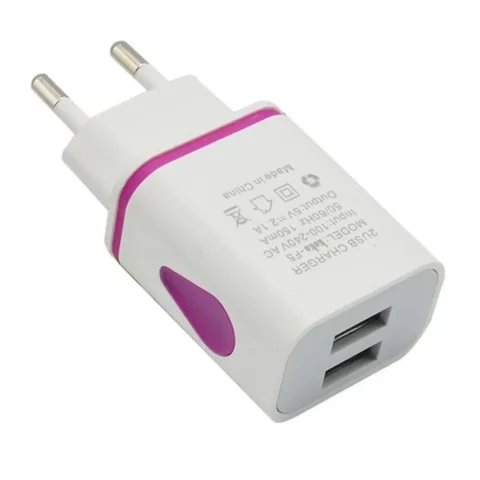 USB Wall Charger for Samsung Xiaomi Dual Port 2A Output Travel Plug Power Adapter Compatible for Phone EU/US Plug - Purple EU plug