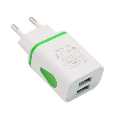 USB Wall Charger for Samsung Xiaomi Dual Port 2A Output Travel Plug Power Adapter Compatible for Phone EU/US Plug - Green EU plug