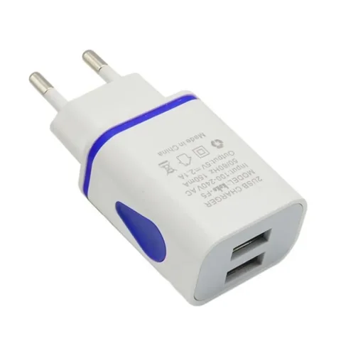 USB Wall Charger for Samsung Xiaomi Dual Port 2A Output Travel Plug Power Adapter Compatible for Phone EU/US Plug - Blue EU plug
