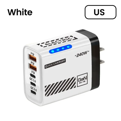 Xiaomi 240W 5 in 1 GaN Desktop Charger Fast Charging Adapter 10A USB To TypeC Cable 3PD 2 USB Charger For IPhone 16 15pro Laptop - White US