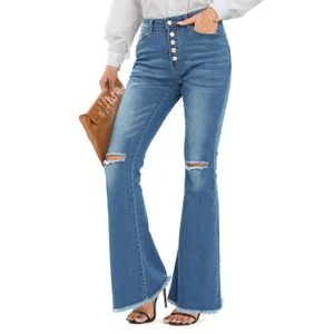 ASHION Women’s High-Waist Bell-Bottom Denim Jeans - Retro Flared Style With Stretch Fit