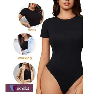 Machislet Machislet Womens Short Sleeve Round Neck Casual Stretchy Basic T Shirt Bodysuit Tops