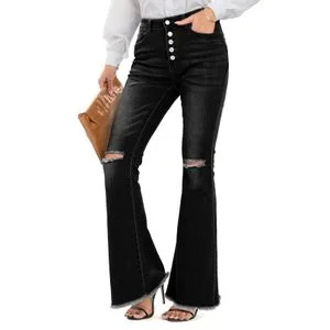 ASHION Women’s High-Waist Bell-Bottom Denim Jeans - Retro Flared Style With Stretch Fit