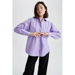 Defacto Woman Young Oversize Fit Woven Long Sleeve Shirt - Purple (Z1383AZ-PR253)