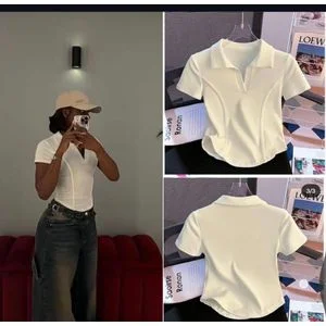 White Collar neck Crop Tops